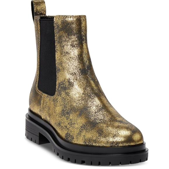 Ralph Lauren Womens Corinne Lug Sole Gold Distressed Metallic Booties Size 8 - Picture 2 of 10